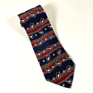 Bellini New York Milan 100% Silk Imported Mens Tie Blue Red Gold Geometric